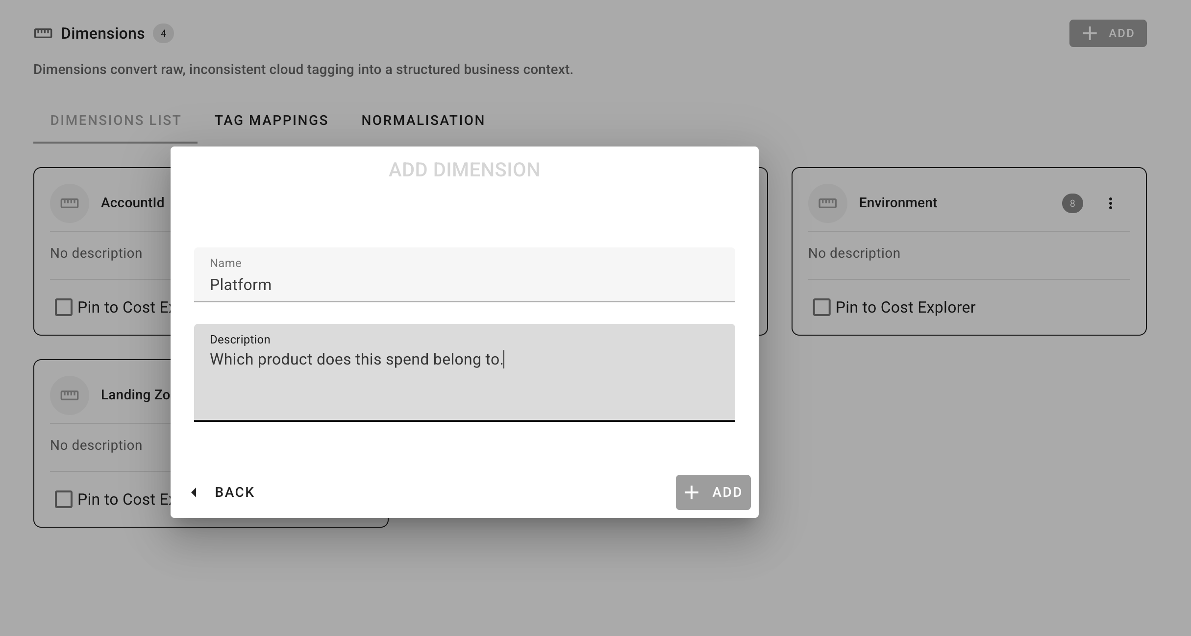 Add Dimension dialog
